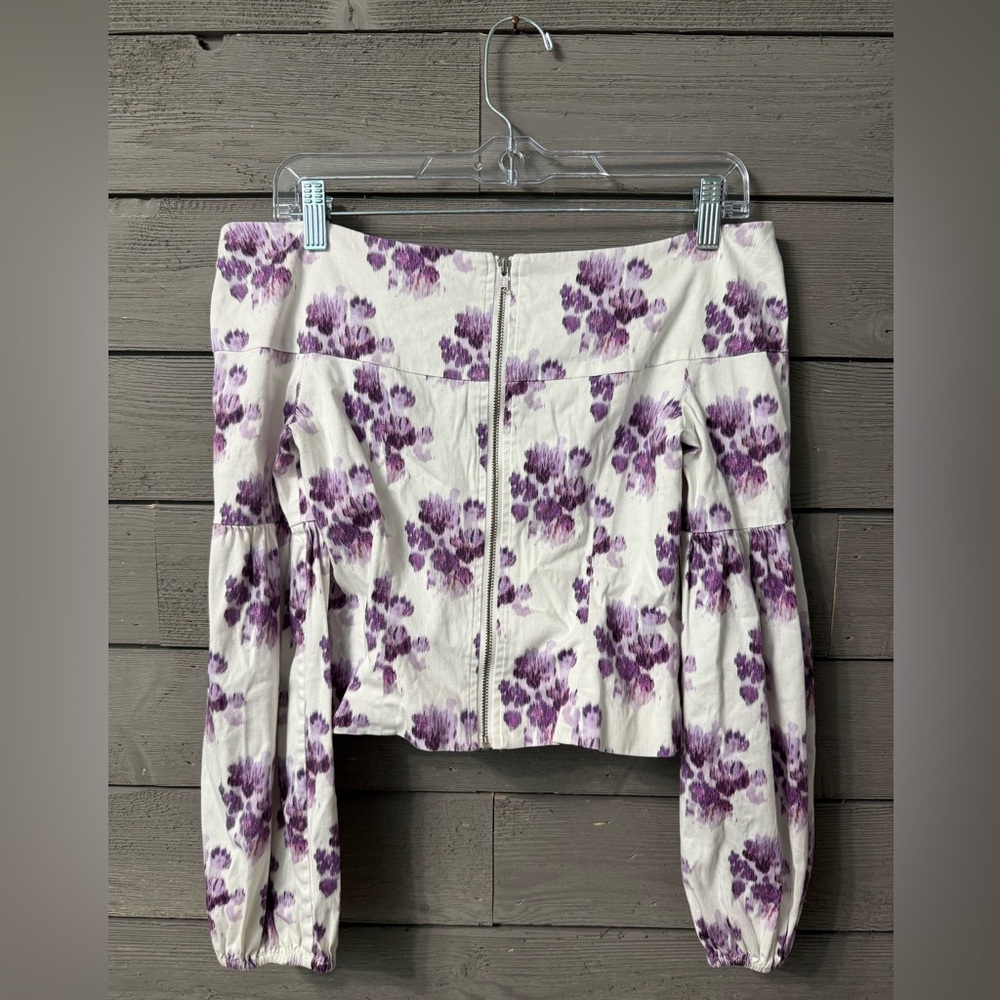 AMUR Shanae White Purple Watercolor Off The Shoulder Top Sz Small - Picture 10 of 15